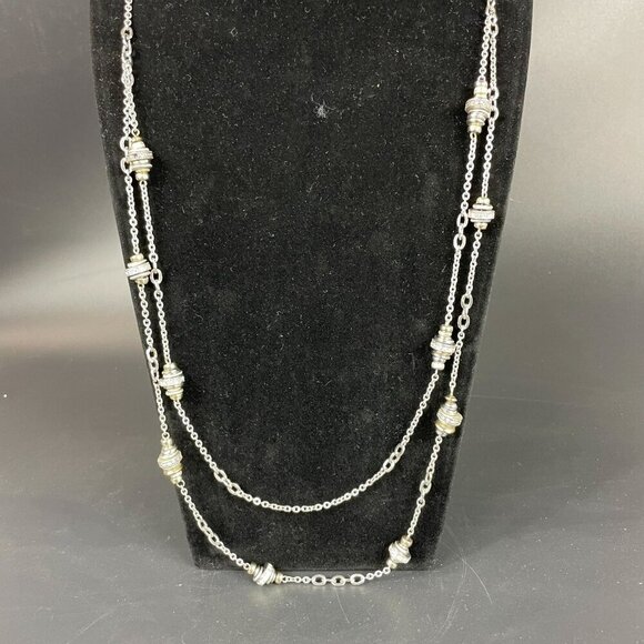 Loft Double Strand Silver & Gold-Tone Rhinestone Rondelle Wheel Beaded Necklace - Picture 1 of 5